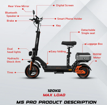 Load image into Gallery viewer, M5 Pro E Scooter 48V 18Ah 1500W
