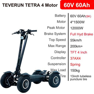 TEVERUN TETRA All - 4 Motor 1500W*4 Terrain 4x4 Off Road Electric Vehicle 60ah 200km range 2024 NEW